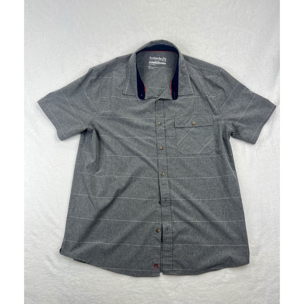 Avalanche Performance Shirt Men's Sz Large Plaid Thin‎ Striped Short Sleeve Gray